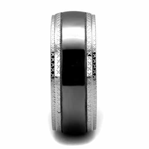Stainless Steel Black IP Diamond Texture Edge Wide Ring view 8