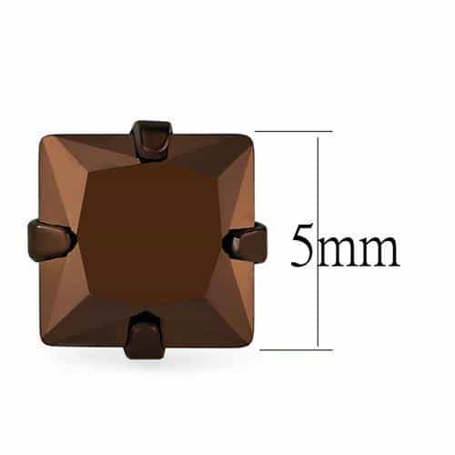 Stainless Steel Smoky Brown CZ Princess Prong Stud Earrings view 2