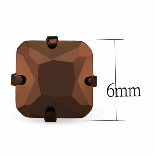 Stainless Steel Smoky Brown CZ Square Prong Stud Ring view 2