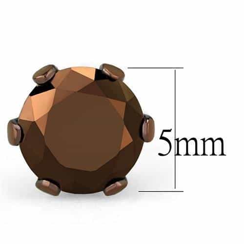 Stainless Steel Smoky Brown CZ Round Large Prong Stud Earrings view 2