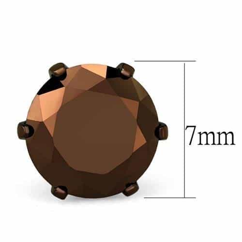 Stainless Steel Smoky Brown CZ Round Faceted Prong Stud Earrings view 2
