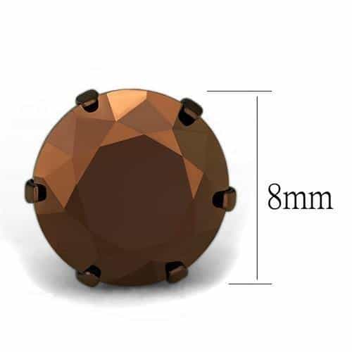 Stainless Steel Smoky Brown CZ Round Oversized Prong Earrings view 2