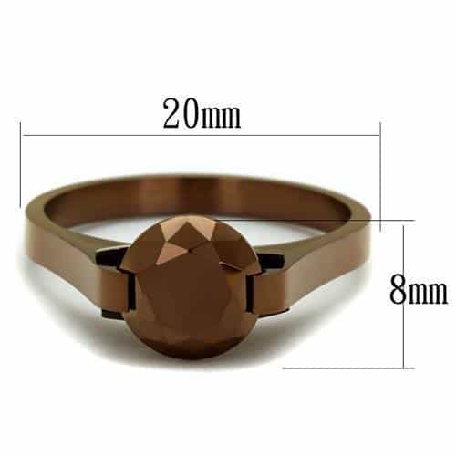 Stainless Steel Coffee Brown CZ Round Solitaire Ring view 2