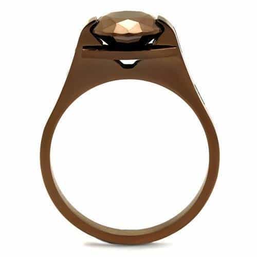 Stainless Steel Coffee Brown CZ Round Solitaire Ring view 3
