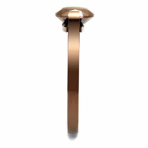 Stainless Steel Coffee Brown CZ Round Solitaire Ring view 4