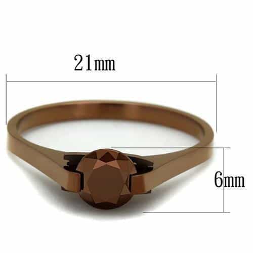 Stainless Steel Coffee Brown CZ Round Hexagonal Solitaire Ring view 6