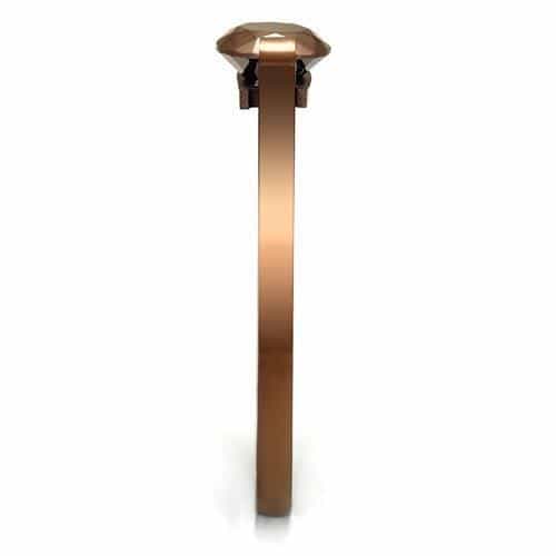 Stainless Steel Coffee Brown CZ Round Hexagonal Solitaire Ring view 4