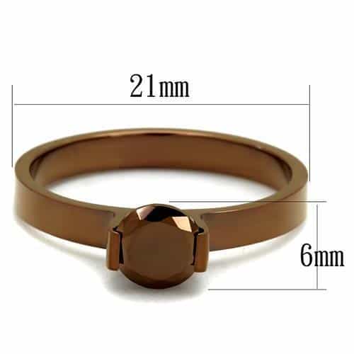 Stainless Steel Coffee Brown CZ Round Slim Solitaire Ring view 6