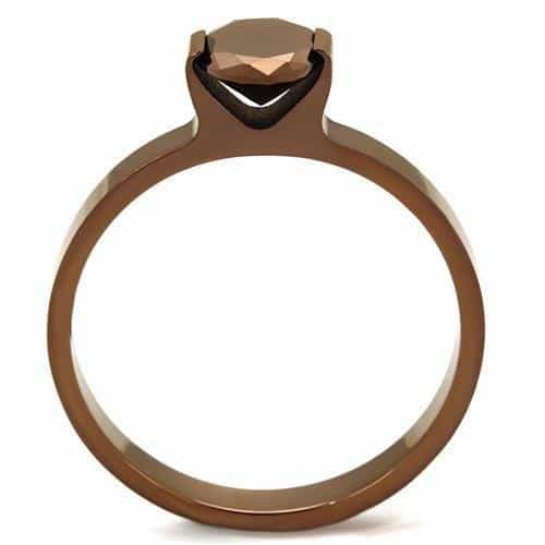 Stainless Steel Coffee Brown CZ Round Slim Solitaire Ring view 3