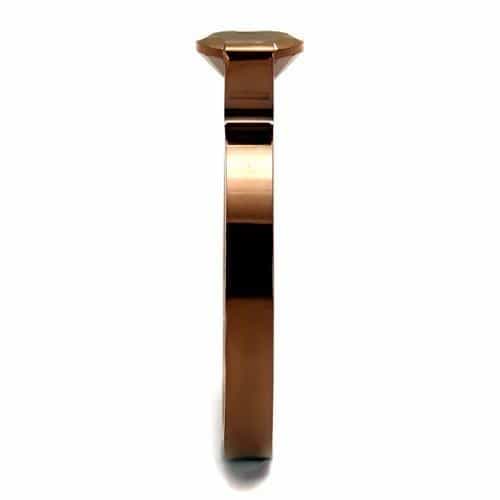Stainless Steel Coffee Brown CZ Round Slim Solitaire Ring view 8