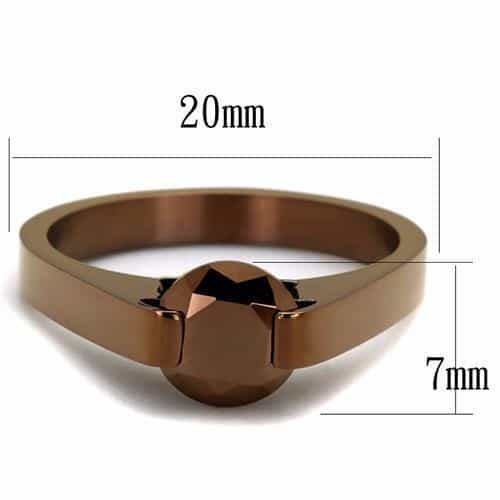 Stainless Steel Coffee Brown CZ Round Prong Solitaire Ring view 6