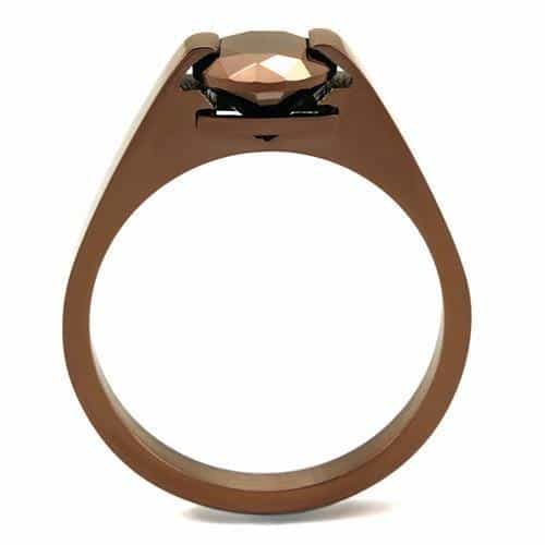 Stainless Steel Coffee Brown CZ Round Prong Solitaire Ring view 7