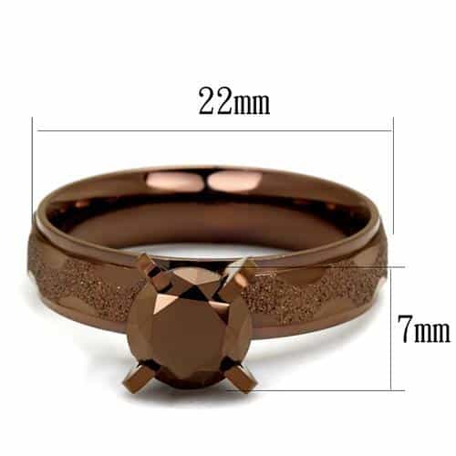 Stainless Steel Coffee Brown CZ Round Solitaire Sandblast Ring view 6