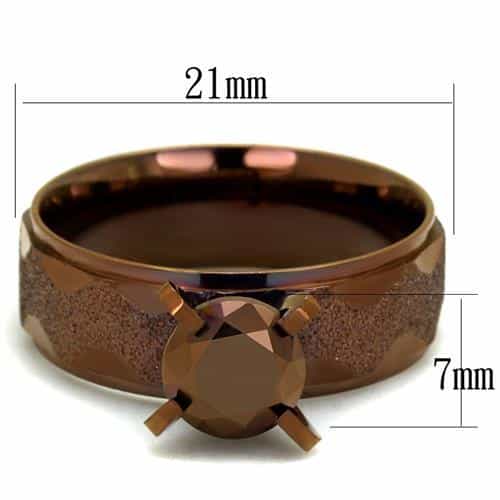 Stainless Steel Coffee Brown CZ Round Solitaire Frosted Ring view 6