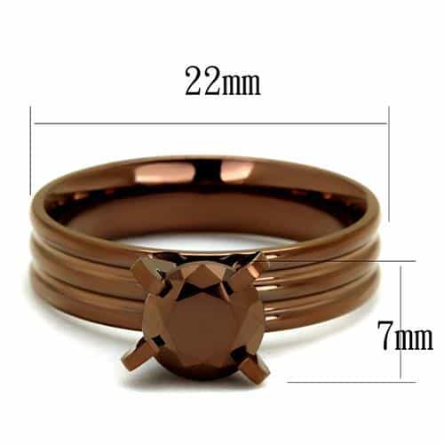 Stainless Steel Coffee Brown CZ Round Solitaire Ridged Ring view 2