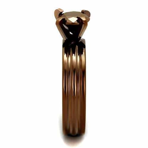 Stainless Steel Coffee Brown CZ Round Solitaire Ridged Ring view 8