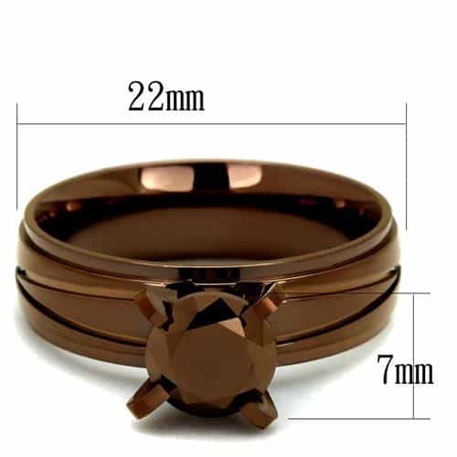 Stainless Steel Coffee Brown CZ Round Solitaire Smooth Ring view 6