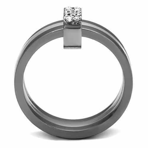 Stainless Steel CZ Multi Row Pave Diagonal Stack Ring view 7