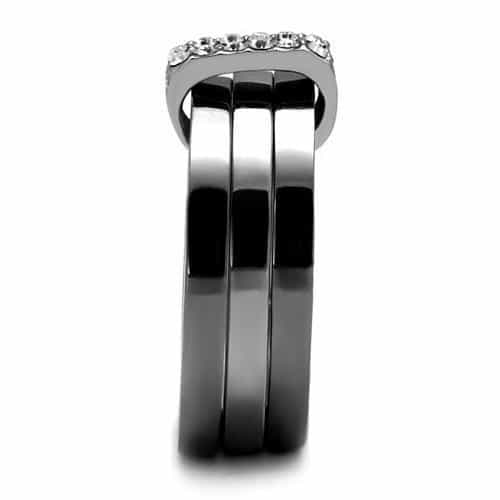 Stainless Steel CZ Multi Row Pave Diagonal Stack Ring view 4