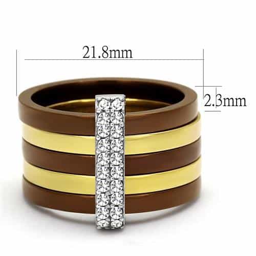 Stainless Steel Three Tone Gold Brown Coffee CZ Pave Stack Ring view 2