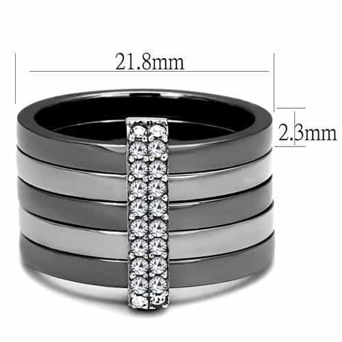 Stainless Steel Dark Gunmetal CZ Pave Diagonal Stack Ring view 2