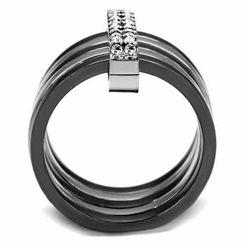 Stainless Steel Dark Gunmetal CZ Pave Diagonal Stack Ring view 3