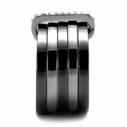 Stainless Steel Dark Gunmetal CZ Pave Diagonal Stack Ring view 8