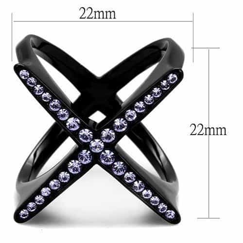 Stainless Steel Black IP CZ X Criss Cross Open Ring view 6