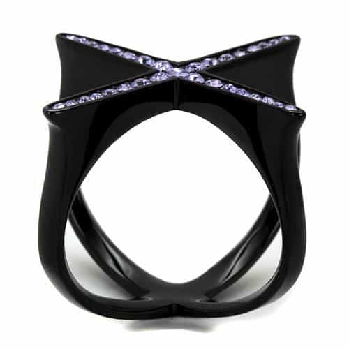 Stainless Steel Black IP CZ X Criss Cross Open Ring view 7