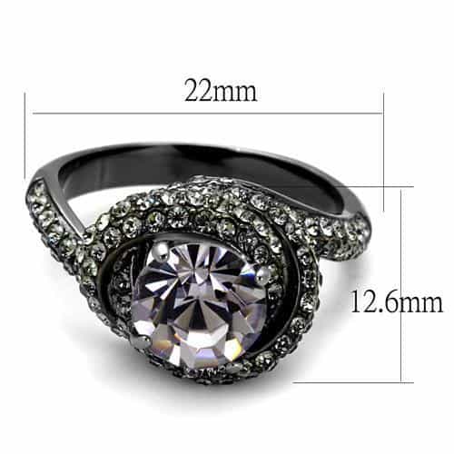 Stainless Steel Dark Gunmetal CZ Round Swirl Pave Halo Ring view 6