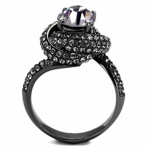 Stainless Steel Dark Gunmetal CZ Round Swirl Pave Halo Ring view 3