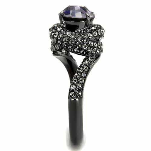 Stainless Steel Dark Gunmetal CZ Round Swirl Pave Halo Ring view 8