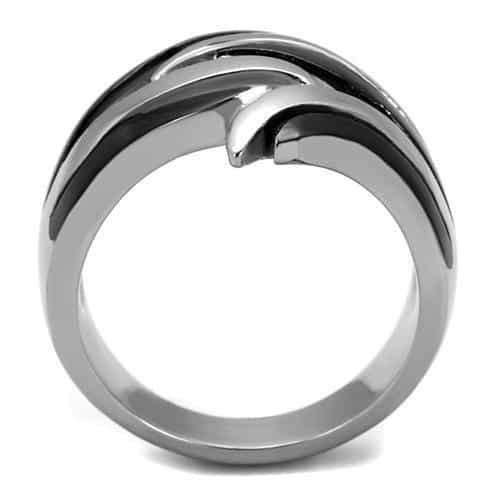 Stainless Steel Dark Gunmetal Polished Wave Cutout Dome Ring view 7