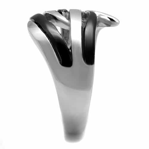 Stainless Steel Dark Gunmetal Polished Wave Cutout Dome Ring view 8