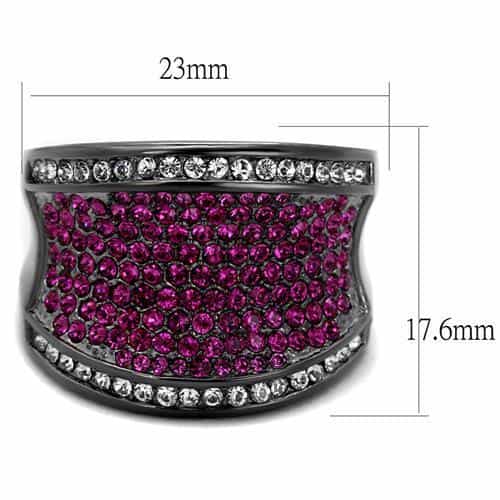 Stainless Steel Black IP Fuchsia Pink Crystal Pave Wide Dome Ring view 6