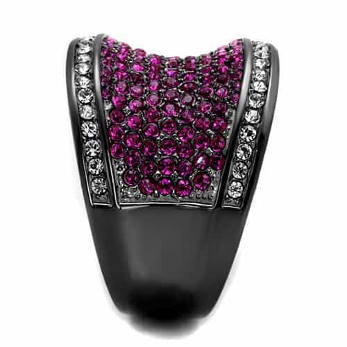 Stainless Steel Black IP Fuchsia Pink Crystal Pave Wide Dome Ring view 8