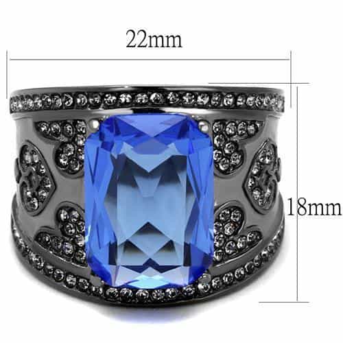 Stainless Steel Dark Gunmetal Blue Sapphire Emerald Cut CZ Ring view 6