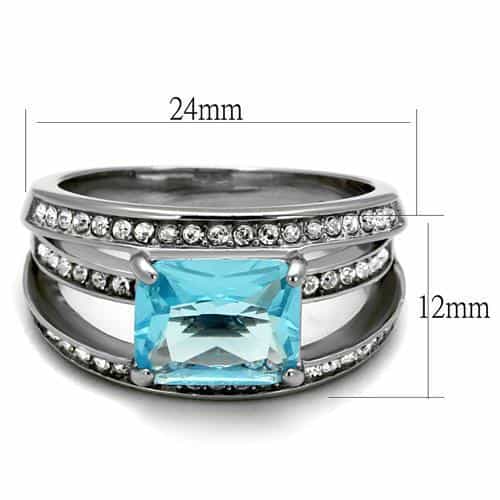 Stainless Steel Aquamarine Blue Princess CZ Channel Pave Ring view 6