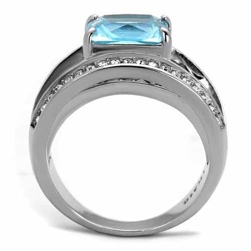 Stainless Steel Aquamarine Blue Princess CZ Channel Pave Ring view 3