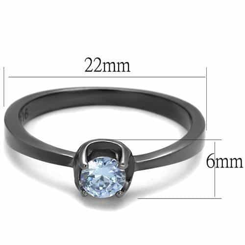 Stainless Steel Dark Gunmetal CZ Round Solitaire Ring view 6