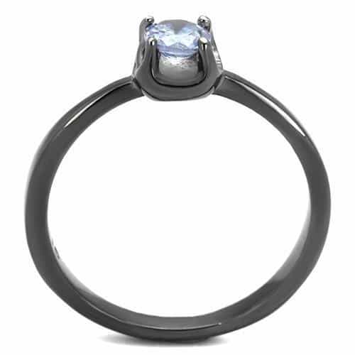 Stainless Steel Dark Gunmetal CZ Round Solitaire Ring view 3