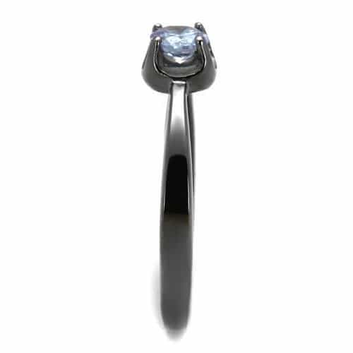 Stainless Steel Dark Gunmetal CZ Round Solitaire Ring view 8