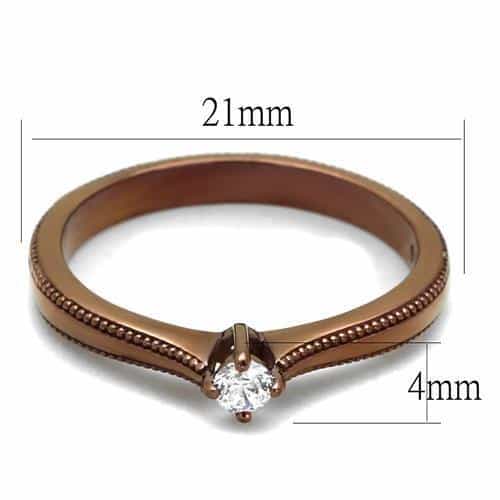 Stainless Steel Coffee Brown CZ Round Milgrain Solitaire Ring view 6