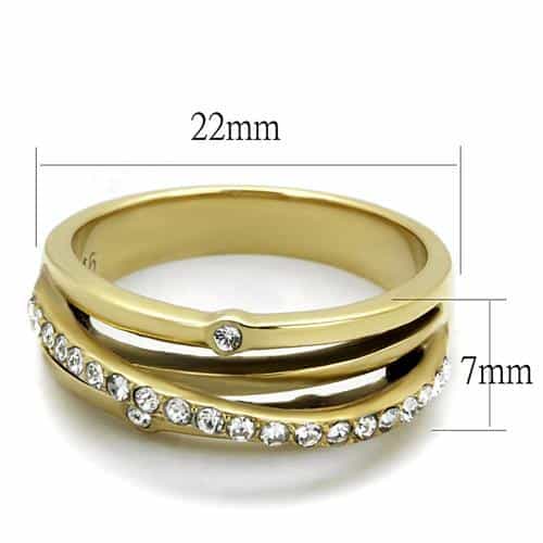 Stainless Steel Gold IP CZ Channel Triple Band Stack Ring view 2