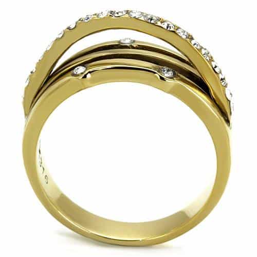 Stainless Steel Gold IP CZ Channel Triple Band Stack Ring view 7