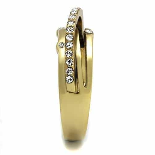 Stainless Steel Gold IP CZ Channel Triple Band Stack Ring view 8