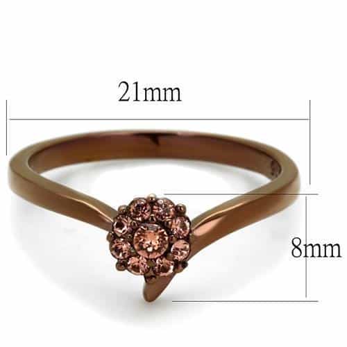 Stainless Steel Coffee Brown IP Rose Pink CZ Cluster Bypass Ring view 2
