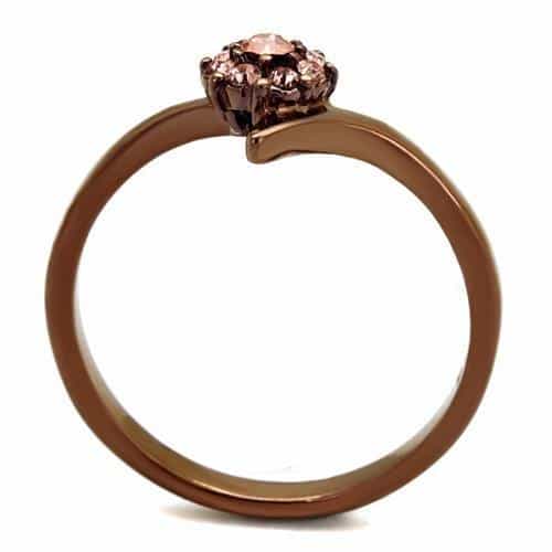 Stainless Steel Coffee Brown IP Rose Pink CZ Cluster Bypass Ring view 7