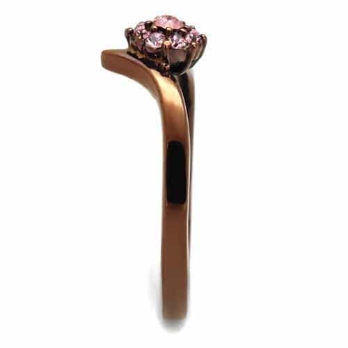 Stainless Steel Coffee Brown IP Rose Pink CZ Cluster Bypass Ring view 8