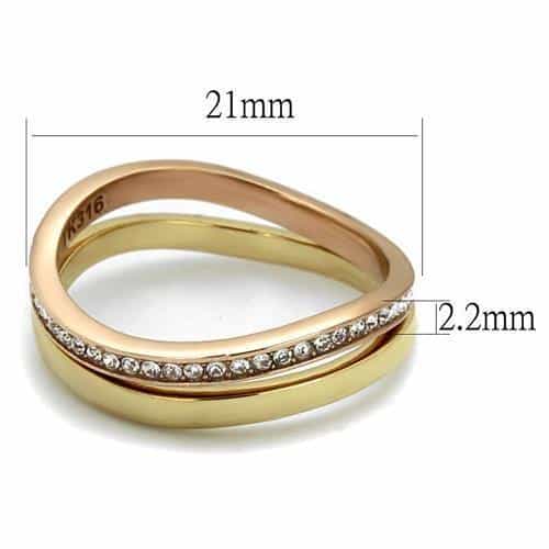 Stainless Steel Gold IP CZ Channel Interlocking Triple Stack Ring view 2